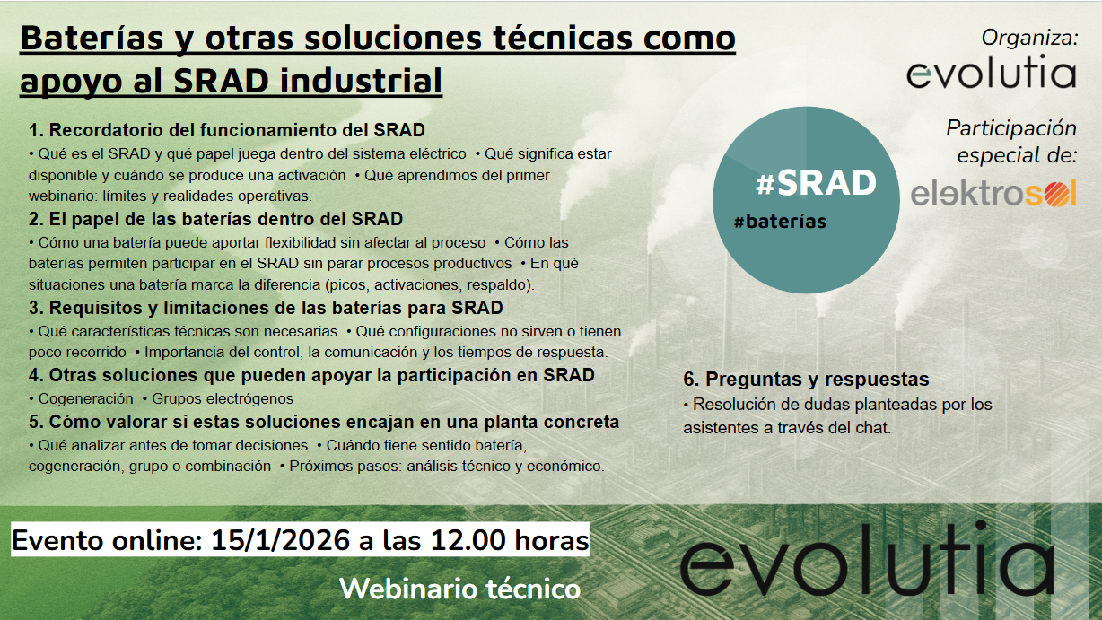 Nuevo webinario: baterías, cogeneración y apoyo al SRAD industrial